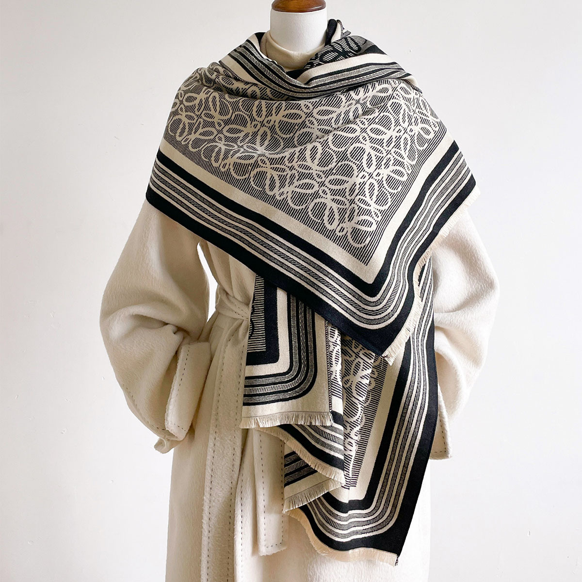 Monogrammed Handkerchief - Winter Warm Cashmere Feel Scarf Women