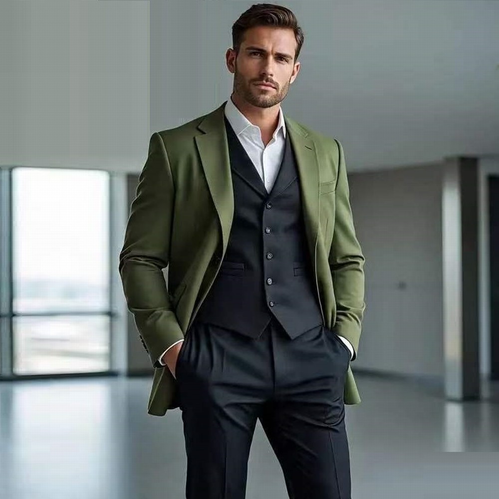 Mens Formal - Fashion Army Green And Black Formal