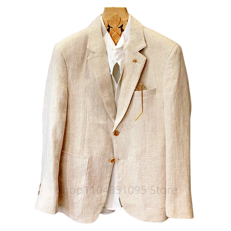 Beige Men Suit Linen Blazers J - Men Formal Wear Design ulasan dan harga