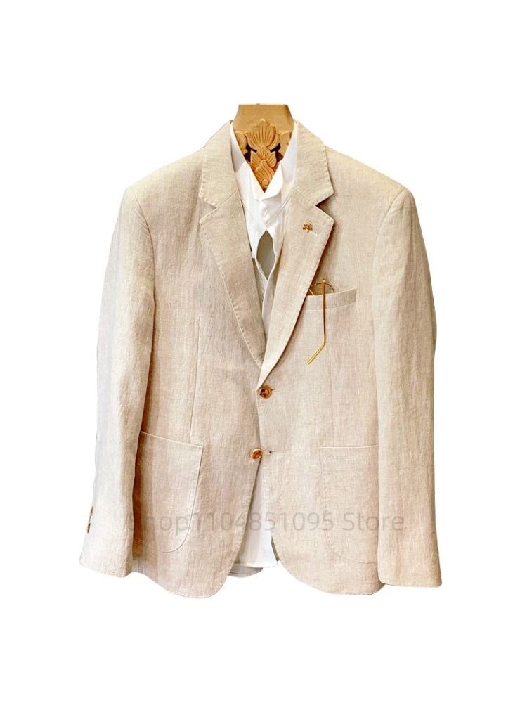 Beige Men Suit Linen Blazers J - Men Formal Wear Design ulasan dan harga