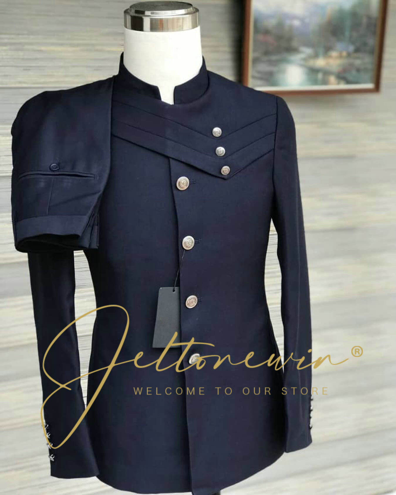 Men's Navy Blue Suit Set with  - Men Formal Wear Design ulasan dan harga