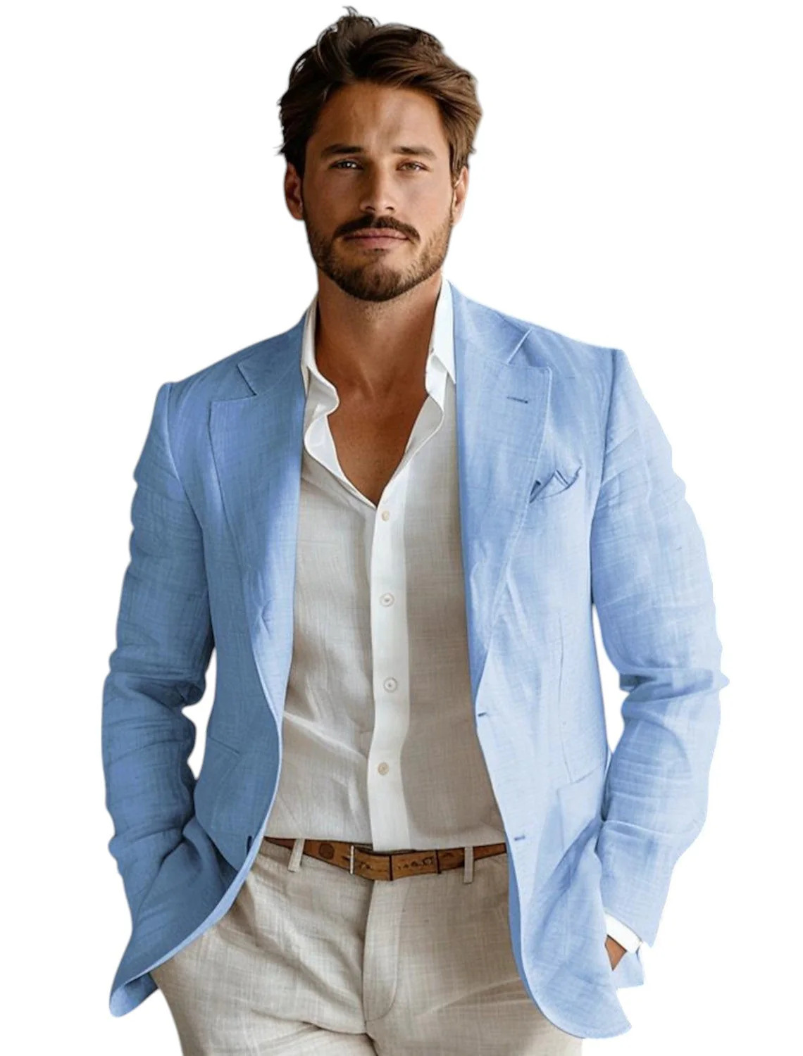 Blue Slim Fit Men's Linen Blaz - Men Formal Wear Design ulasan dan harga